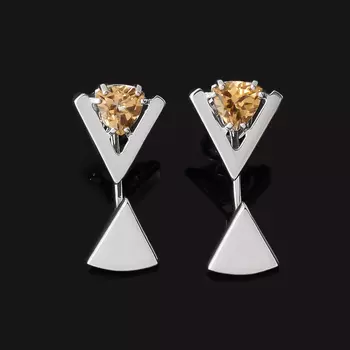 Серьги цитрин (серебро 925 пр. родир. бел.) пуссеты огранка