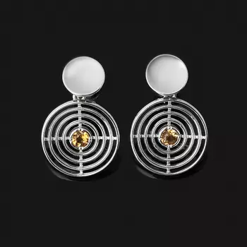 Серьги цитрин (серебро 925 пр. родир. бел.) пуссеты огранка