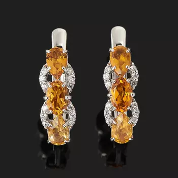 Серьги цитрин (серебро 925 пр. родир. бел.) огранка