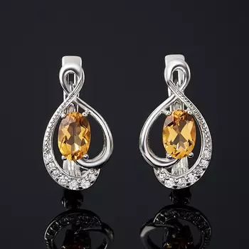 Серьги цитрин (серебро 925 пр. родир. бел.) огранка