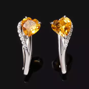 Серьги цитрин (серебро 925 пр. родир. бел.) огранка