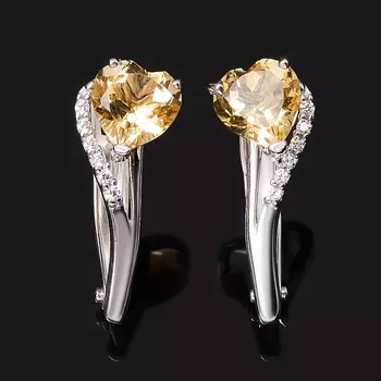 Серьги цитрин (серебро 925 пр. родир. бел.) огранка