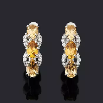 Серьги цитрин (серебро 925 пр. родир. бел.) огранка