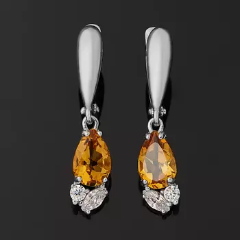 Серьги цитрин (серебро 925 пр. родир. бел.) огранка