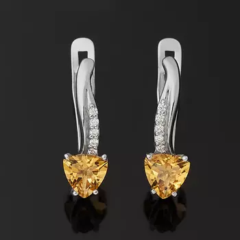 Серьги цитрин (серебро 925 пр. родир. бел.) огранка