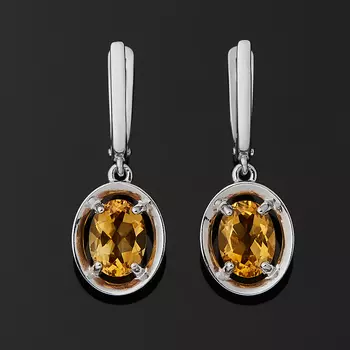 Серьги цитрин (серебро 925 пр. родир. бел.) огранка