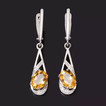 Серьги цитрин (серебро 925 пр. родир. бел.) огранка