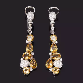 Серьги цитрин (серебро 925 пр. родир. бел.) огранка