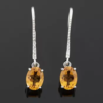 Серьги цитрин (серебро 925 пр. родир. бел.) огранка