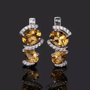 Серьги цитрин (серебро 925 пр. родир. бел.) огранка