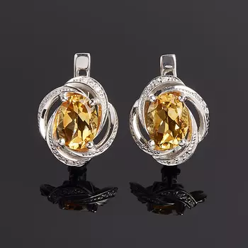 Серьги цитрин (серебро 925 пр. родир. бел.) огранка