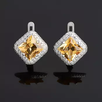 Серьги цитрин (серебро 925 пр. родир. бел.) огранка