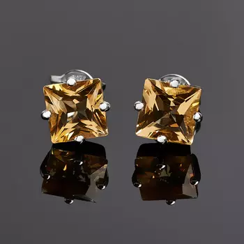 Серьги цитрин (серебро 925 пр. родир. бел.) пуссеты огранка