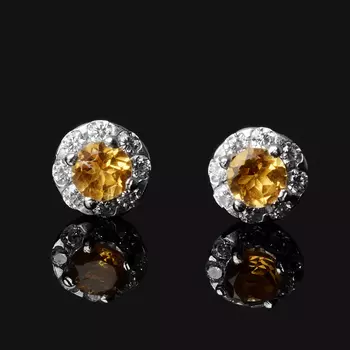 Серьги цитрин (серебро 925 пр. родир. бел.) пуссеты огранка