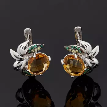 Серьги цитрин (серебро 925 пр. родир. бел., родир. черн.) огранка