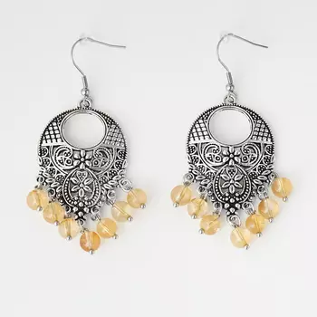 Серьги цитрин (сталь хир., биж. сплав)