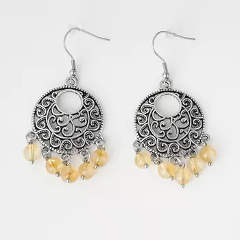 Серьги цитрин (сталь хир., биж. сплав)