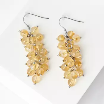 Серьги цитрин (сталь хир., биж. сплав)