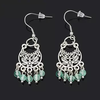 Серьги флюорит зеленый (биж. сплав, сталь хир.)