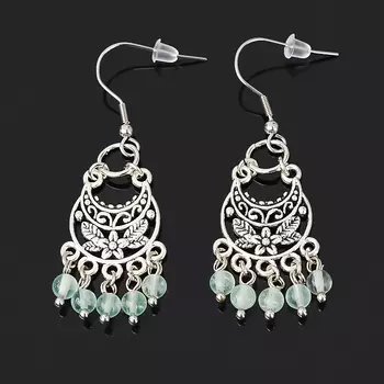 Серьги флюорит зеленый (биж. сплав, сталь хир.)