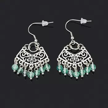 Серьги флюорит зеленый (биж. сплав, сталь хир.)