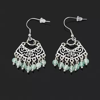 Серьги флюорит зеленый (биж. сплав, сталь хир.)