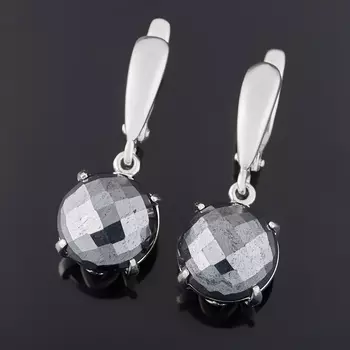 Серьги гематит (серебро 925 пр. родир. бел.) огранка