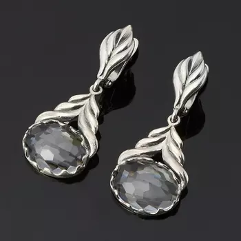 Серьги горный хрусталь огранка (серебро 925 пр. оксидир.)