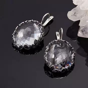 Серьги горный хрусталь огранка (серебро 925 пр.)