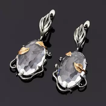 Серьги горный хрусталь огранка (серебро 925 пр., позолота)