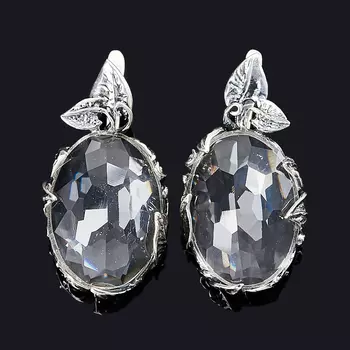 Серьги горный хрусталь (серебро 925 пр. оксидир.) огранка