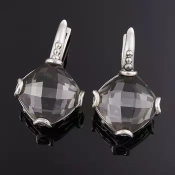 Серьги горный хрусталь (серебро 925 пр. оксидир.) огранка