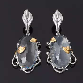 Серьги горный хрусталь (серебро 925 пр. позолота, родир. сер.) огранка