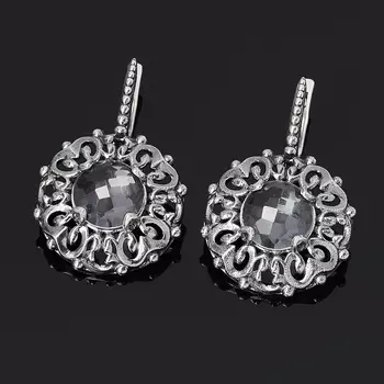 Серьги горный хрусталь (серебро 925 пр. оксидир.) огранка