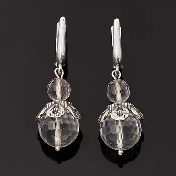 Серьги горный хрусталь (серебро 925 пр. оксидир.) огранка