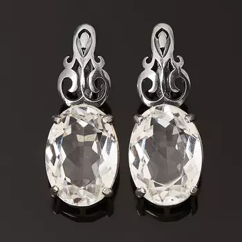 Серьги горный хрусталь (серебро 925 пр. оксидир.) огранка