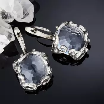 Серьги горный хрусталь (серебро 925 пр. оксидир.) огранка