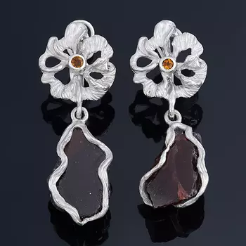 Серьги гранат альмандин Норвегия (серебро 925 пр. родир. бел. позолота)