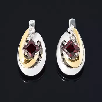 Серьги гранат альмандин огранка (серебро 925 пр. родир. бел. позолота)