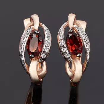 Серьги гранат альмандин огранка (серебро 925 пр. родир. бел. позолота)