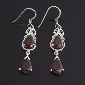 Серьги гранат альмандин огранка (серебро 925 пр.)