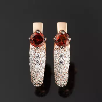 Серьги гранат альмандин огранка (серебро 925 пр., позолота)