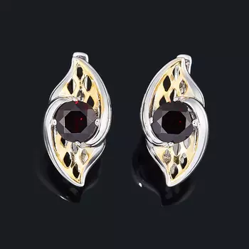 Серьги гранат альмандин (серебро 925 пр. позолота, родир. бел.) огранка