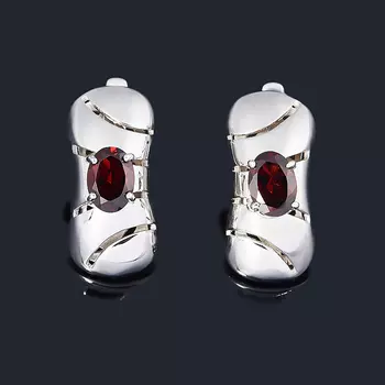 Серьги гранат альмандин (серебро 925 пр. родир. бел.) огранка