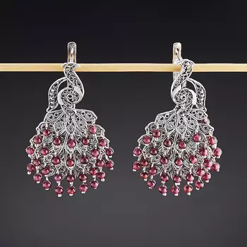 Серьги гранат альмандин (серебро 925 пр. оксидир.)