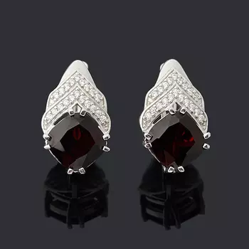 Серьги гранат альмандин (серебро 925 пр. родир. бел.) огранка