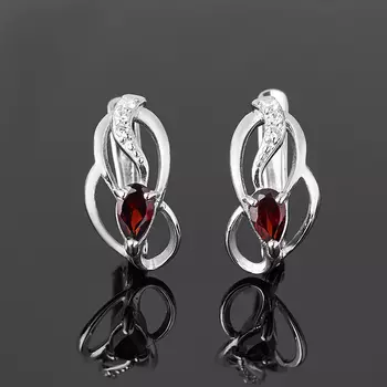 Серьги гранат альмандин (серебро 925 пр. родир. бел.) огранка
