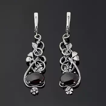 Серьги гранат альмандин (серебро 925 пр. оксидир.)