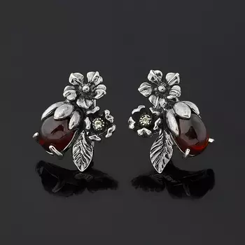 Серьги гранат альмандин (серебро 925 пр. оксидир.)