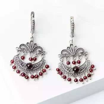 Серьги гранат альмандин (серебро 925 пр. оксидир.)